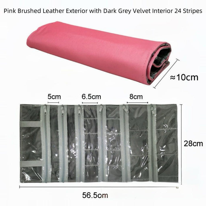 Pink Brushed Leather & Dark Gray Velvet Jewelry Roll - Jewelry Packaging Mall