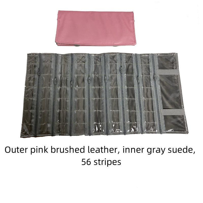 Pink Brushed Leather & Dark Gray Velvet Jewelry Roll - Jewelry Packaging Mall