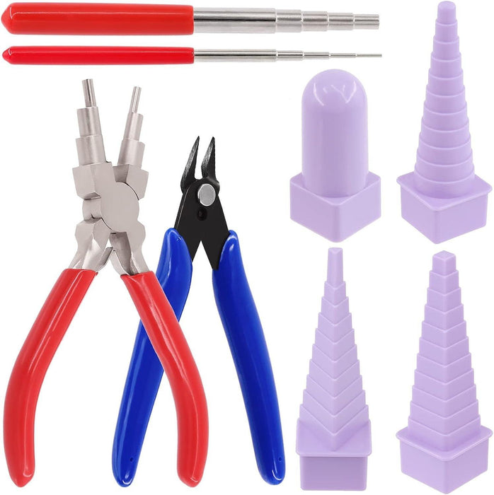 8Pcs Wire Looping Tool Set, Including 2Pcs Wire Looping Mandrel, 1Pcs 6-in-1 Bail Making Pliers and A Needle Nose Pliers, 4 Shapes Quilling Border for Jewelry Wire Wrapping - Jewelry Packaging Mall